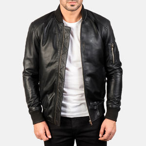 Chaqueta de bombardero de cuero para hombre, transpirable, ecológica, a prueba de viento, cuello levantado, lienzo, diseño personalizable, calidad superventas - Product Image 3