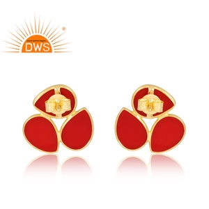 Meilleures ventes Boucles d'oreilles en argent sterling 925 plaqué or 18 carats Flash en pierre précieuse de culture de corail Demi Fine Jewelry Manufacturer - Product Image 2