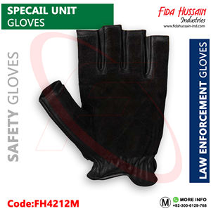 Gants tactiques demi-doigt fabriqués en cuir de vachette Eva rembourré Protection des doigts Gants de sécurité en cuir du Pakistan - Product Image 3