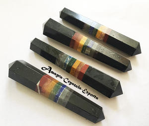 Ágata Obsidiana negra Chakra Bonded Obelisk Agate Stone Point Venta al por mayor Piedra preciosa Varita curativa de Amayra Crystals Exports India - Product Image 6