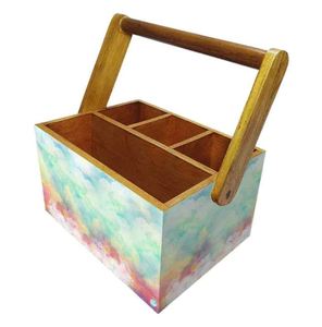 Top Selling Wooden 4 Compartment Rectangle Shape Caddy With Handle For Organizing Accessories - Product Image 2