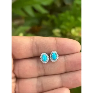 Pendientes de Plata 925 con Turquesa Natural, Estilo Bohemia, con Forma de Bola y Número, Engaste de Bisel, Ideales para Regalo o Aniversario - Product Image 1