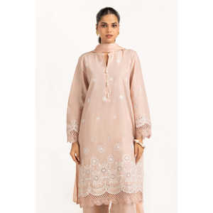 Traje de Verano de 3 Piezas para Mujer, Color Durazno, con Bordado Schiffli - Product Image 2