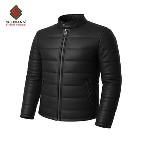Mens Black Synthetic Leather Winter Casual <b>Jacket</b> Zipper <b>Mandarin</b> <b>Collar</b> Solid Pattern - Product Image 3