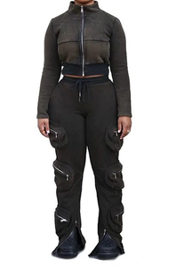 Customized Fitness Sports Color <b>Short</b> Zipper Stand Collar <b>Short</b> Top Trousers Suit Sweater Pants Pure Cotton Terry - Product Image 4