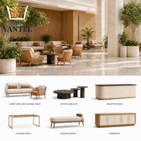 Ensemble de mobilier de hall d'hôtel sur mesure : canapé lounge moderne, fauteuil, table basse et buffet pour projets d'aménagement hôtelier