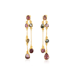 Pendientes de Plata de Ley 925 con Turmalina, Joyería Colgante para Mujeres y Niñas, Pendientes Chapados en Oro - Product Image 1