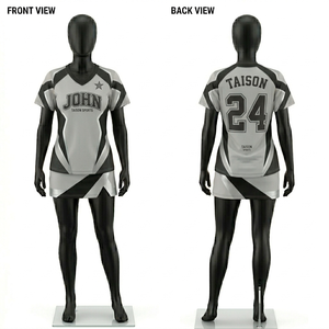 Maillot de cheerleading pour femmes, 180 GSM, polyester respirant, gris et noir, uniforme sportif d'équipe - Product Image 1