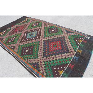 Tapis turc vintage 5,7 x 10,3 pieds, grand tapis, tapis abstrait vert Kilim - Product Image 4