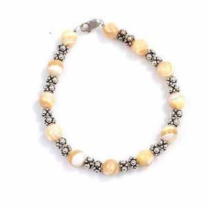 Mother-of-Pearl <b>Stone</b> <b>Bracelet</b> Elegant Silver Bangle with Dazzling <b>Gem</b> - Product Image 2