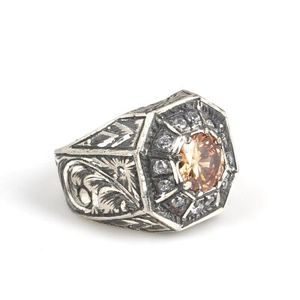 925 Sterling <b>Silver</b> Octagonal Citrine Zircon Stone Handmade Oval Cut <b>Pen</b>-Shaped Men's Ring Fine Jewelry for Everyday Wear - Product Image 3