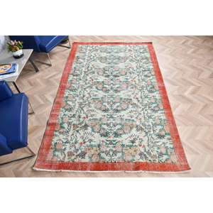 Tapis turc vintage 5,6x9 pieds, tapis rouge à pois - Product Image 4