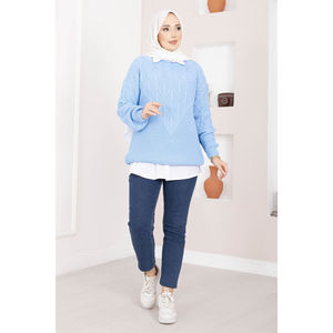 เสื้อสเวตเตอร์ถักลายเคเบิ้ลสีฟ้าอ่อน สไตล์ลำลองสำหรับฤดูใบไม้ร่วง - Product Image 3