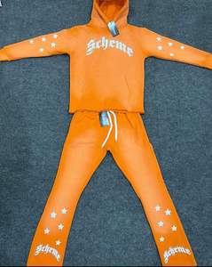 Ensemble sweat-shirt et pantalon de jogging unisexe décontracté à ourlet ouvert avec impression 3D en relief et strass, style décontracté, 2 pièces, effet délavé au soleil - Product Image 2