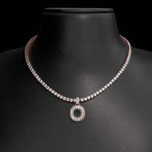 Collier tennis en moissanite avec pendentif halo rond, argent 925, look diamant glacé, chaîne de luxe, bijoux - Product Image 1