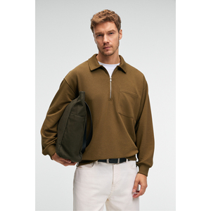 GRIMELANGE AUGUST <b>Men's</b> 100% Cotton Half Zipped Neck Pocket Ornament Labelled <b>Sweatshirt</b> - Product Image 1