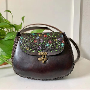 Sac à bandoulière bohème turquoise à outils à la main sac à main en cuir véritable floral sac à bandoulière pour soeur ou maman cadeau de Style Hippie - Product Image 1