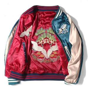 Vestes pour hommes veste souvenir en satin brodé pour hommes blouson aviateur dragon japonais vintage style streetwear réversible - Product Image 6