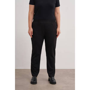 Pantalon droit élastiqué noir taille haute grande taille - Product Image 3