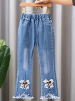 Vente en gros de jeans en denim évasés printemps automne décontractés mode pour filles pantalons pour enfants pantalons jeans pour enfants