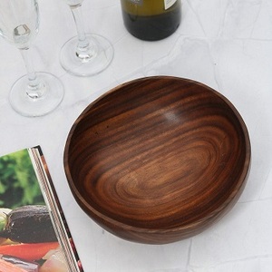 Venta al por mayor de madera para ensalada de acacia, ensaladera antigua de bambú natural con cuchara de FSI - Product Image 4