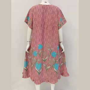 Vestido modesto acampanado con estampado floral para mujer, informal, de manga corta, hasta la rodilla, material ligero y fresco para el verano - Product Image 6