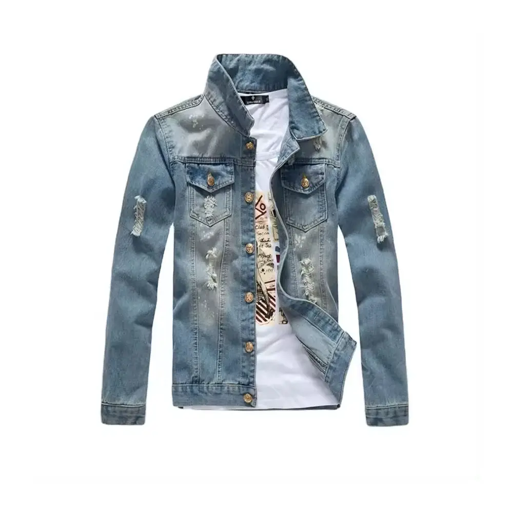 เสื้อแจ็คเก็ตยีนส์ยีนส์ Distressed แบบกําหนดเองสําหรับผู้ชาย 20 ออนซ์วัสดุผ้าหนักพร้อมเสื้อแจ็คเก็ตยีนส์ผู้ชายเสื้อ Jean Coat คุณภาพระดับพรีเมียม