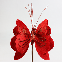 Décorations de Noël en tissu en forme de papillon pour sapin, tiges décoratives de papillons, décorations saisonnières pour la maison