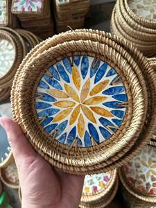 Bandeja decorativa de ratán vietnamita con madreperla para servir, cestas de regalo navideñas, patrones tejidos, diseño de concha luminosa - Product Image 4