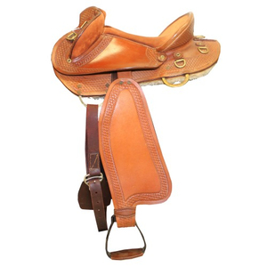 Cómodo sillín de caballo de cuero duradero Premium Western Riding Saddle con asiento acolchado y estribos ajustables para jinetes - Product Image 3