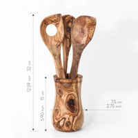 Porte-ustensiles rustique en bois d'olivier tunisien de haute qualité, fait main, 4 pièces, pour cuisine, écologique