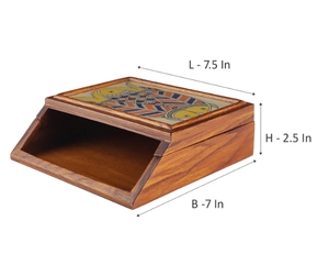 Porte-serviettes Madhubani peint à la main en bois de teck/boîte à mouchoirs porte-papier facial en bois pour salle de bain chambre bureau table à manger - Product Image 6