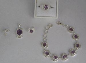 Ensemble de bijoux fins Shah Gems en argent sterling 925 pour femmes, améthyste naturelle et topaze blanche avec zircon, bijoux de mariée - Product Image 1