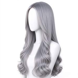 Perruque synthétique longue grise ondulée pour cosplay, résistante à la chaleur, fabriquée à la machine pour Halloween, fêtes et scène - Product Image 2