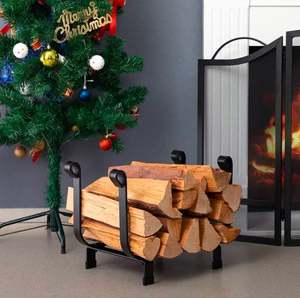 Antique <b>Wooden</b> <b>Log</b> Rack in Black Vintage Style Finished Ideal for Indoor Household Fireplace <b>Storage</b> and Supplies - Product Image 2