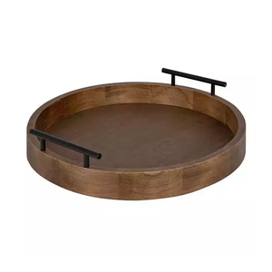 Grand plateau de service en bois à poignée en métal, fait maison, rectangulaire, pour aliments, thé, café, cadeau de mariage, de luxe - Product Image 3