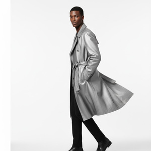 Gabardina de cuero personalizada para hombre, proveedor de fábrica OEM, venta al por mayor, abrigo largo de cuero real, prendas de vestir exteriores elegantes de invierno - Product Image 6