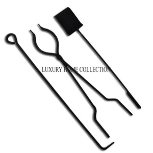 Extra-long heatproof black metal fire pit tool set with reinforced tongs poker and shovel for firewood control and safety - Product Image 3