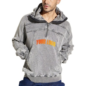 เสื้อฮู้ดดี้ทรงบ็อกซี่แบบซิปครึ่งตัว น้ำหนักมาก ผลิตตามสั่งสำหรับผู้ชาย - เสื้อฮู้ดดี้พิมพ์ลายพัฟฟ์ขนาดใหญ่พิเศษ ล้างสีแบบแอซิด พร้อมฮู้ดดี้แบบสกีมาส์ก - Product Image 1