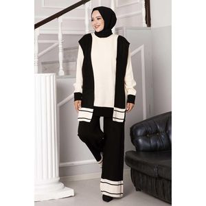 2-Piece <b>Black</b> Double Knit Fabric <b>Scarf</b> Set with Pattern Decoration - Product Image 4