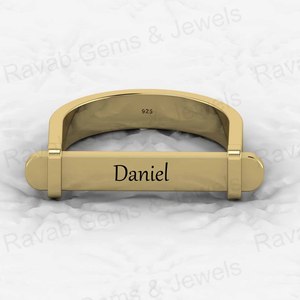 Anillo fino Unisex de Plata de Ley auténtica 925 más vendido, barra de escritura grabable vermeil de oro, fiesta de boda de eternidad personalizada - Product Image 1