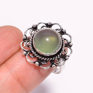 Bague fine de style classique en argent sterling 925 avec pierre précieuse Prehnite pour fiançailles de mariage et cadeau de fêtes d'anniversaire - Product Image 3
