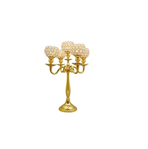 Nickel Plated Finishing Sustainable Quality Dining Tabletop Decoration Embossed Design Metal And Glass 5 Arms Candle Stand - Product Image 3
