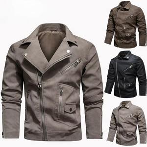 Veste en cuir varsity pour homme, col montant, à capuche, coupe-vent, décontractée, en cuir synthétique véritable - Product Image 6
