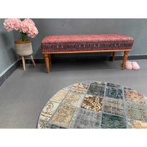 Alfombra Turca de 3.37x3.37 pies, Alfombra Vintage, Alfombra de Lana con Puntos Azules - Product Image 3