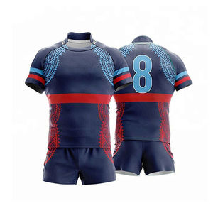 Meilleures ventes, uniformes de rugby à manches courtes de haute qualité, 100% polyester, confortables, respirants, séchage rapide, personnalisables avec le nom de l'équipe - Product Image 1
