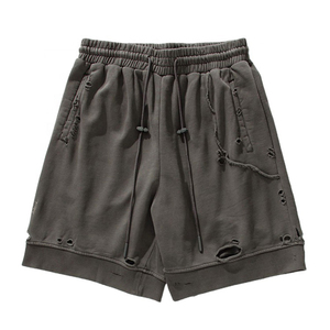 Pantalones cortos de chándal de algodón para hombre con logotipo personalizado desgastado 2024 pantalones cortos de secado rápido lavados con ácido con cordón personalizado para hombre - Product Image 1