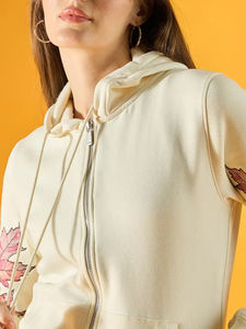 Sweat à capuche brodé pour femme, coupe décontractée à épaules tombantes, design unique, anti-plis, respirant, 100 % coton, style urbain - Product Image 3