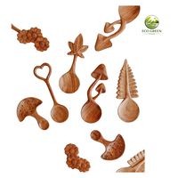 Houten serveerlepelset van 1, handgesneden met bloemen- en bladmotief, milieuvriendelijk, vaatwasserbestendig, gemaakt in Vietnam