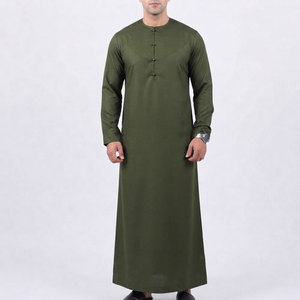 Thobe arabe traditionnel pour hommes, Kurta classique à manches longues, longueur cheville, coupe décontractée, col boutonné sur le devant, en coton respirant - Product Image 1